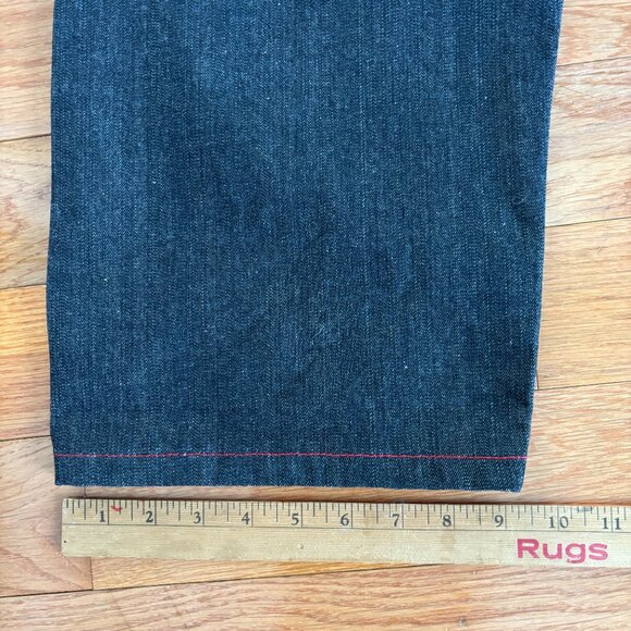 Jinzu Jeans Mens 42x32 Black Embroidered Pockets With Red Belt Baggy Y2K Hip Hop - Picture 7 of 9